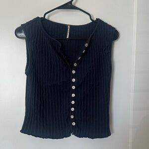 Free People Navy Ribbed Sleeveless Blouse